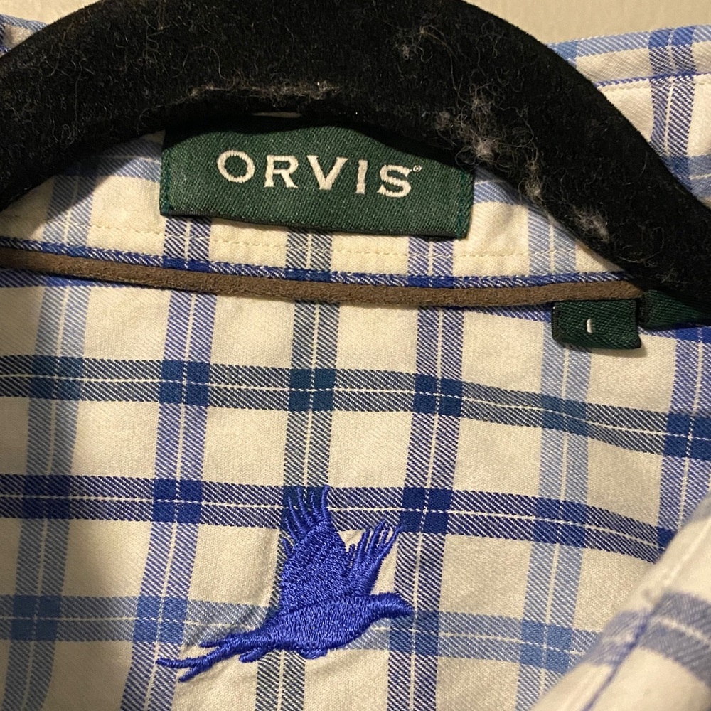 Orvis Men's Checkered Shirt in Blue and White - Picture 2 of 3